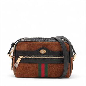 Gucci suede x patent leather Shoulder bag brown x black 517350